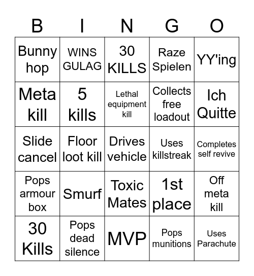STREAMER Bingo Card