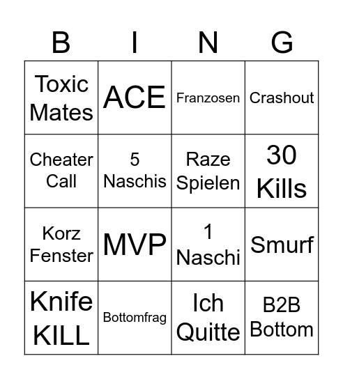 STREAMER Bingo Card