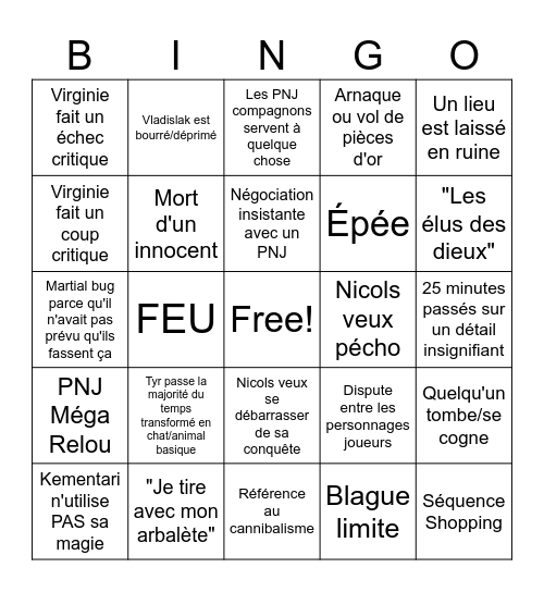 BINGO JDR Bingo Card