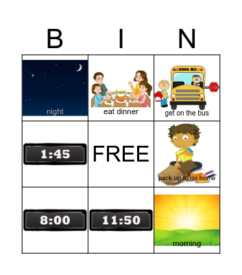 Time of Day BINGO Card
