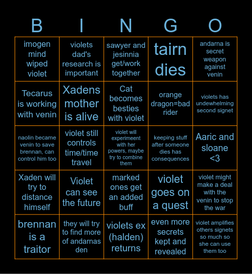 onyx storm bingo Card