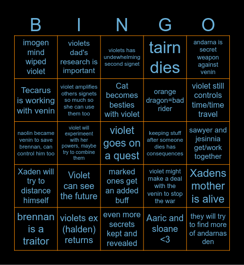 onyx storm bingo Card