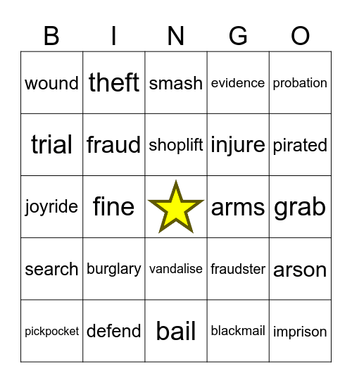 Crime and Punishment Bingo Card