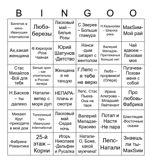 Музыкальное лото Bingo Card