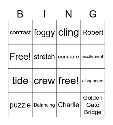 Vocabulary/ Comprehension Bingo Card