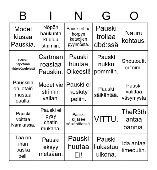 wilhulmina Bingo Card