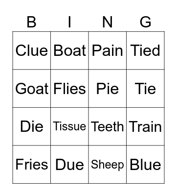 Long Vowels Bingo Card
