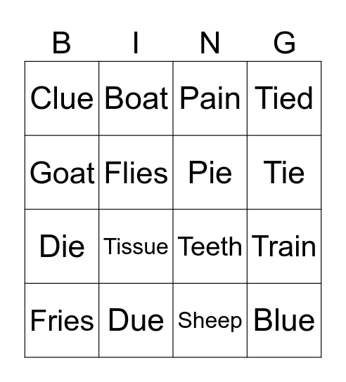 Long Vowels Bingo Card