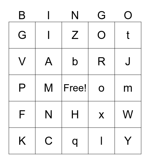 Letter Sounds Bingo Card