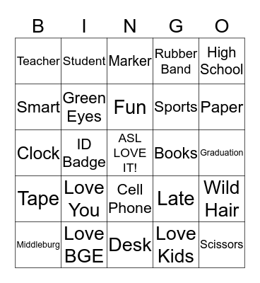 Fingerspelled words Bingo Card