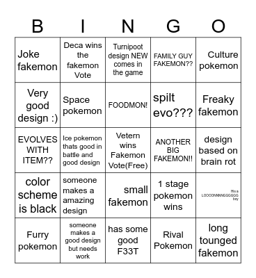CMG OFFICAL FAKEMON BINGOOO Bingo Card