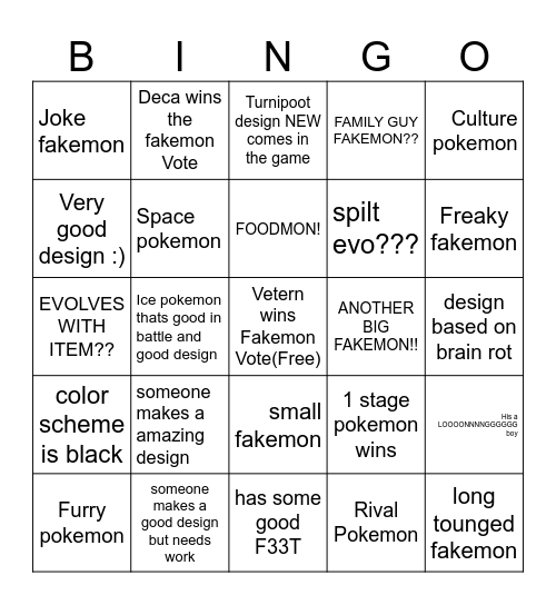 CMG OFFICAL FAKEMON BINGOOO Bingo Card