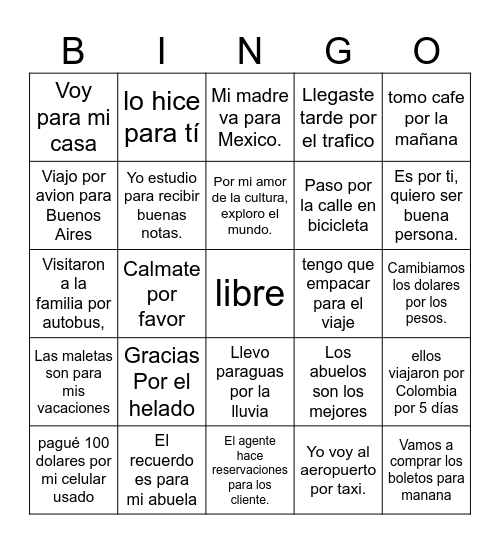Para y Por Bingo Card
