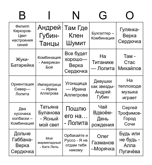 Музыкальное лото 2 Bingo Card
