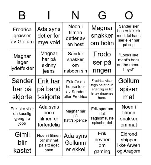 Bingo Baggins Vol. 01 Bingo Card