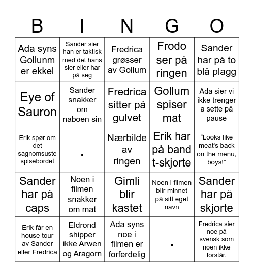 Bingo Baggins Vol. 01 Bingo Card