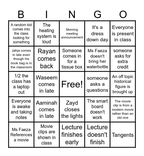 APUSH Week 21 Bingo Card