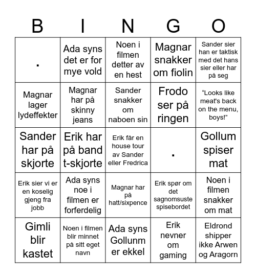 Bingo Baggins Vol. 01 Bingo Card