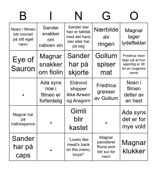 Bingo Baggins Vol. 01 Bingo Card