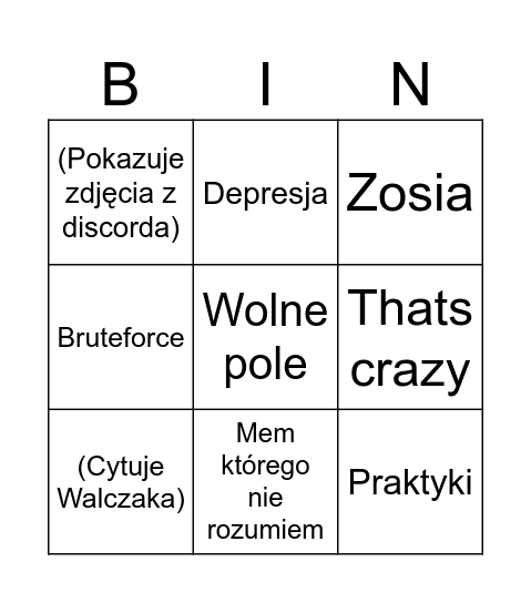 Guzek Bingo Card