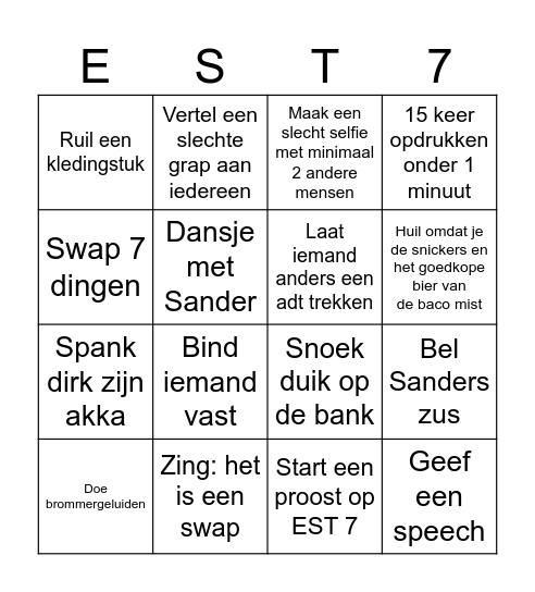 EST 7 (`VO) Kerstdinner Bingo Card