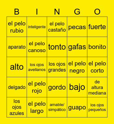 Characteristics Bingo Card
