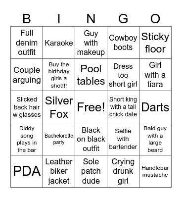 Bar Crawl Scavenger Hunt v. 2 Bingo Card