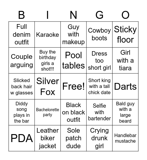 Bar Crawl Scavenger Hunt v. 2 Bingo Card