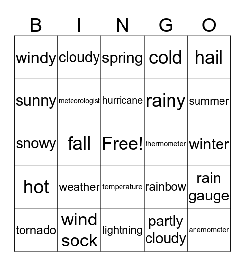 Weather BINGO Card