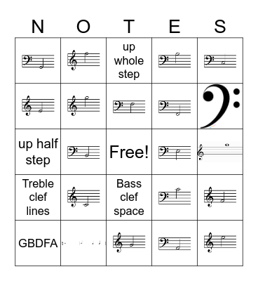 Note Identification Bingo Card