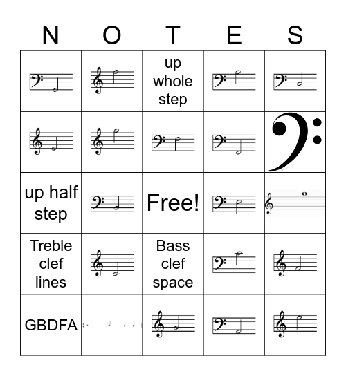 Note Identification Bingo Card