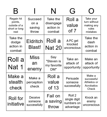 Sierra Bingo Card