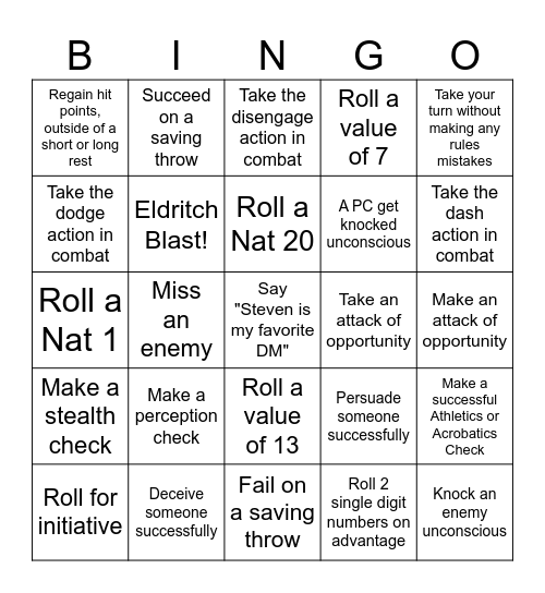 Sierra Bingo Card
