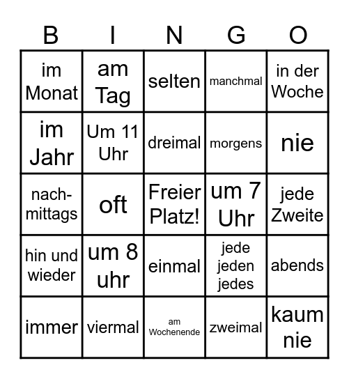 Zeitliche Ausdrücke Bingo Card