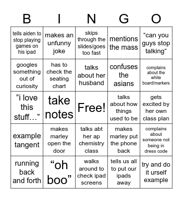ms.cowie Bingo Card