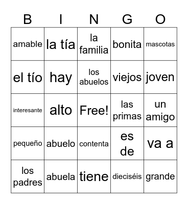 Familia y amigos Bingo Card