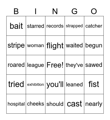 Corrective Reading B2 words from Lesson 10/11 Bingo Card