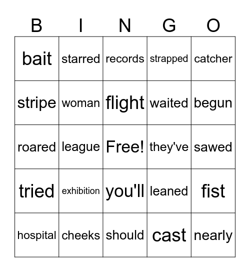 Corrective Reading B2 words from Lesson 10/11 Bingo Card