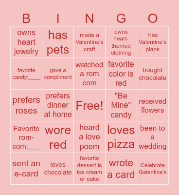 Valentines Day Bingo Card