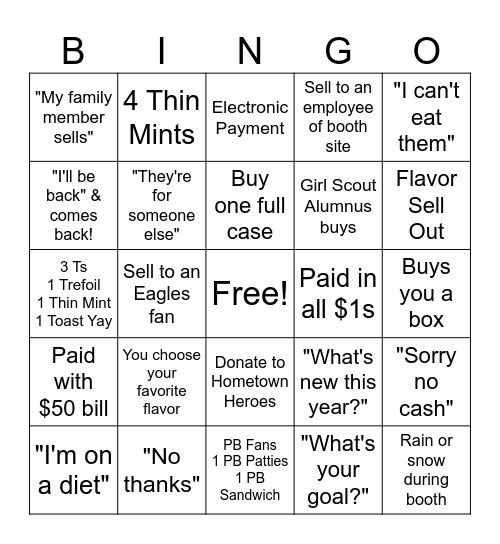 2025 Cookie Booth Bingo Card