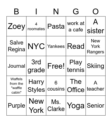 All about Ms. Slovak bingo! Bingo Card