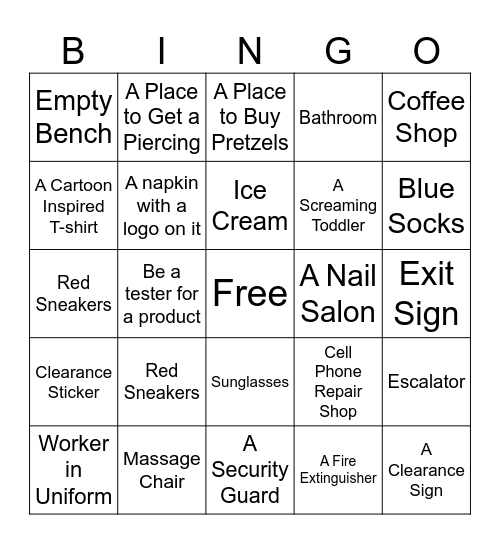 MALL BINGO!!! Bingo Card