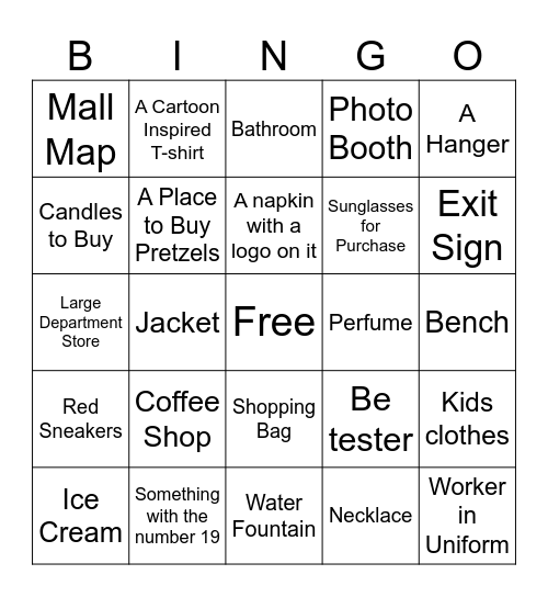 MALL BINGO!!! Bingo Card