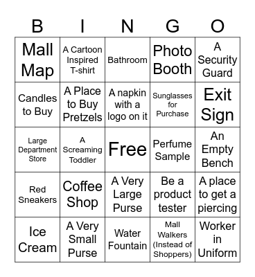 MALL BINGO!!! Bingo Card