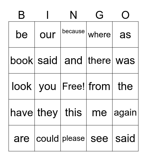 UFLI Heart Words Bingo Card