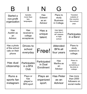 Senior Class BINGO Card