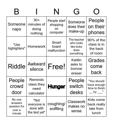 Ms. Gary Geometry Classs Bingo Card