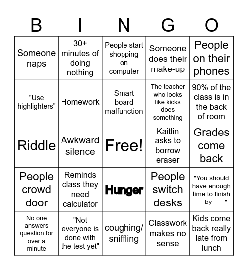 Ms. Gary Geometry Classs Bingo Card