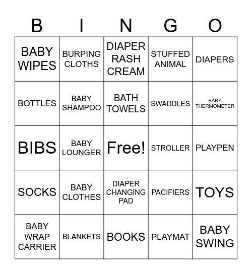 BABY GIFT BINGO Card