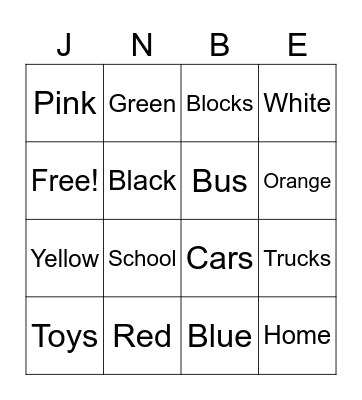 Colors Bingo Card